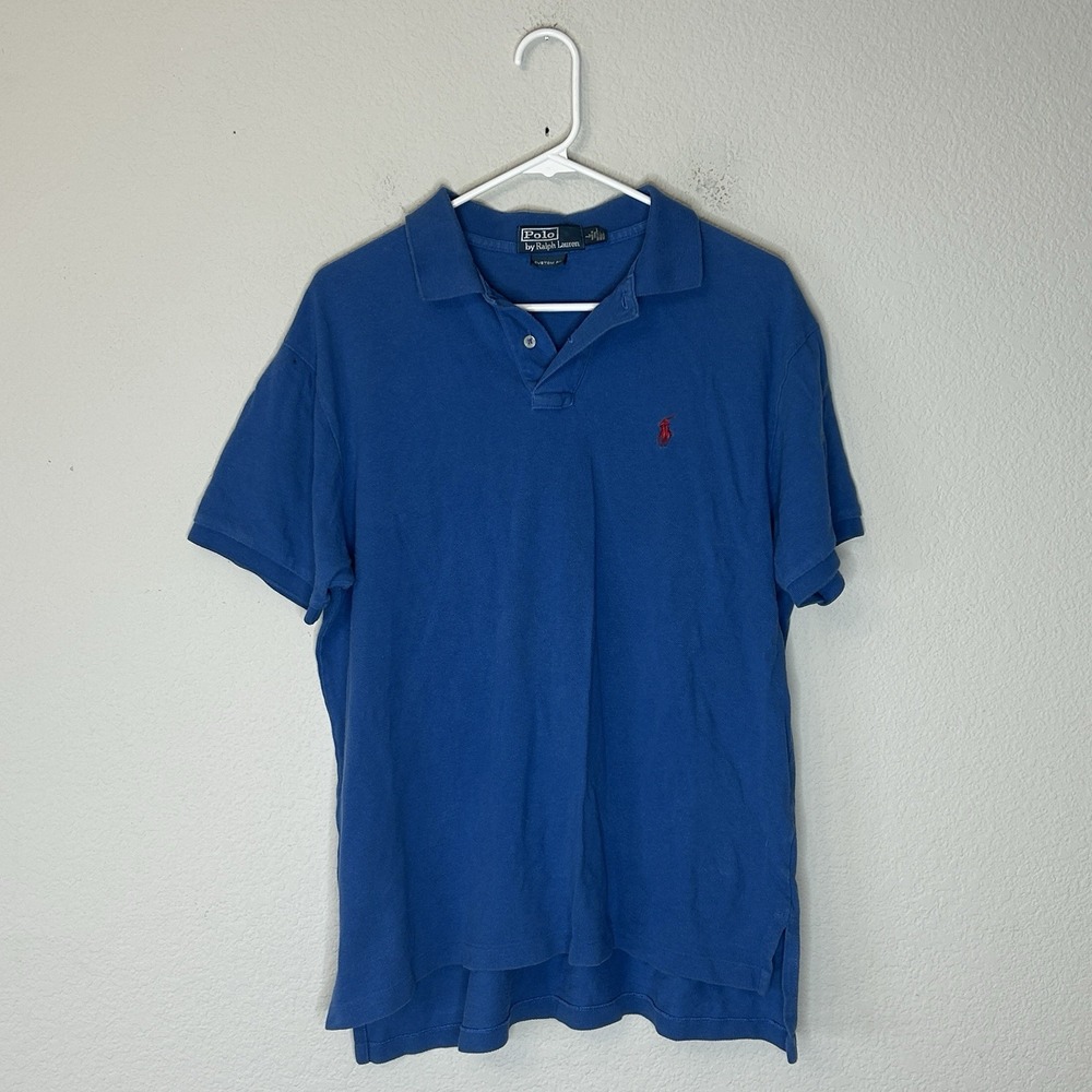 Polo Ralph Lauren Polo Shirt Men's L Blue Solid Custom Fit 100% Cotton Golf